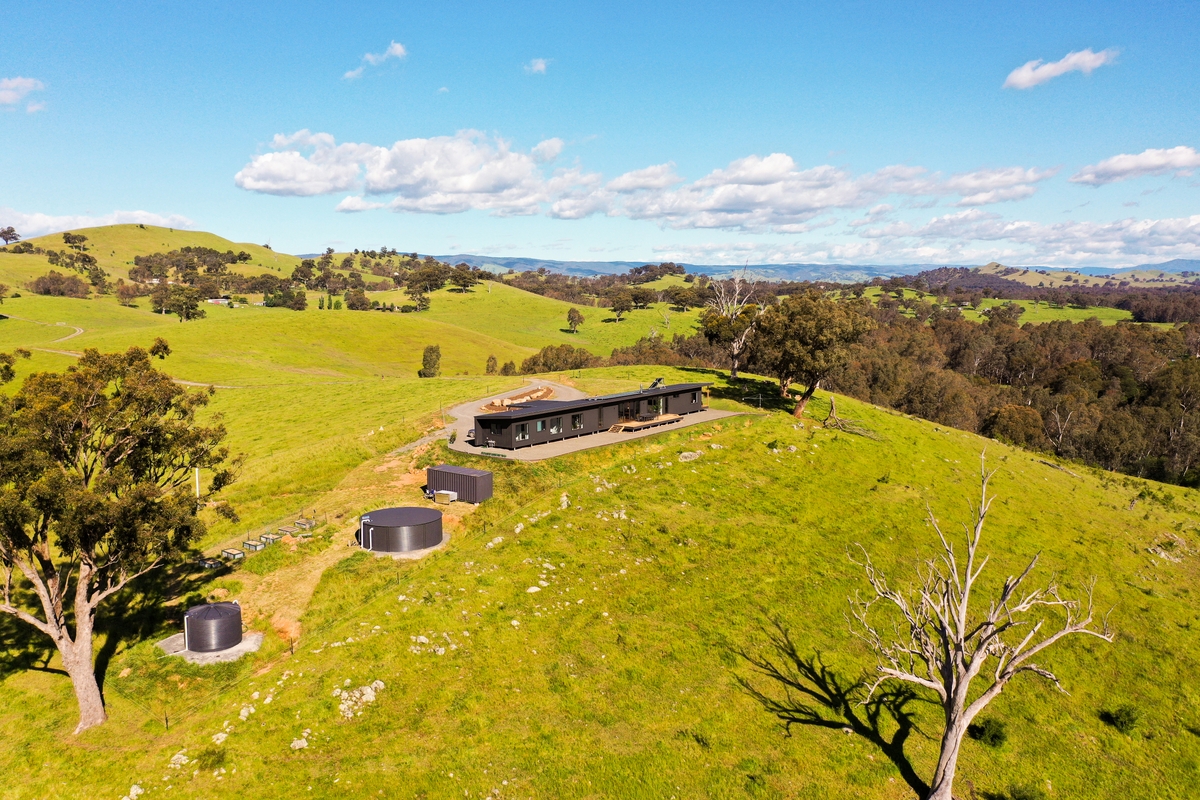 An energy efficient Ecoliv build in Yea, VIC featuring water tanks, solar power, double-glazed windows and more energy efficient features.